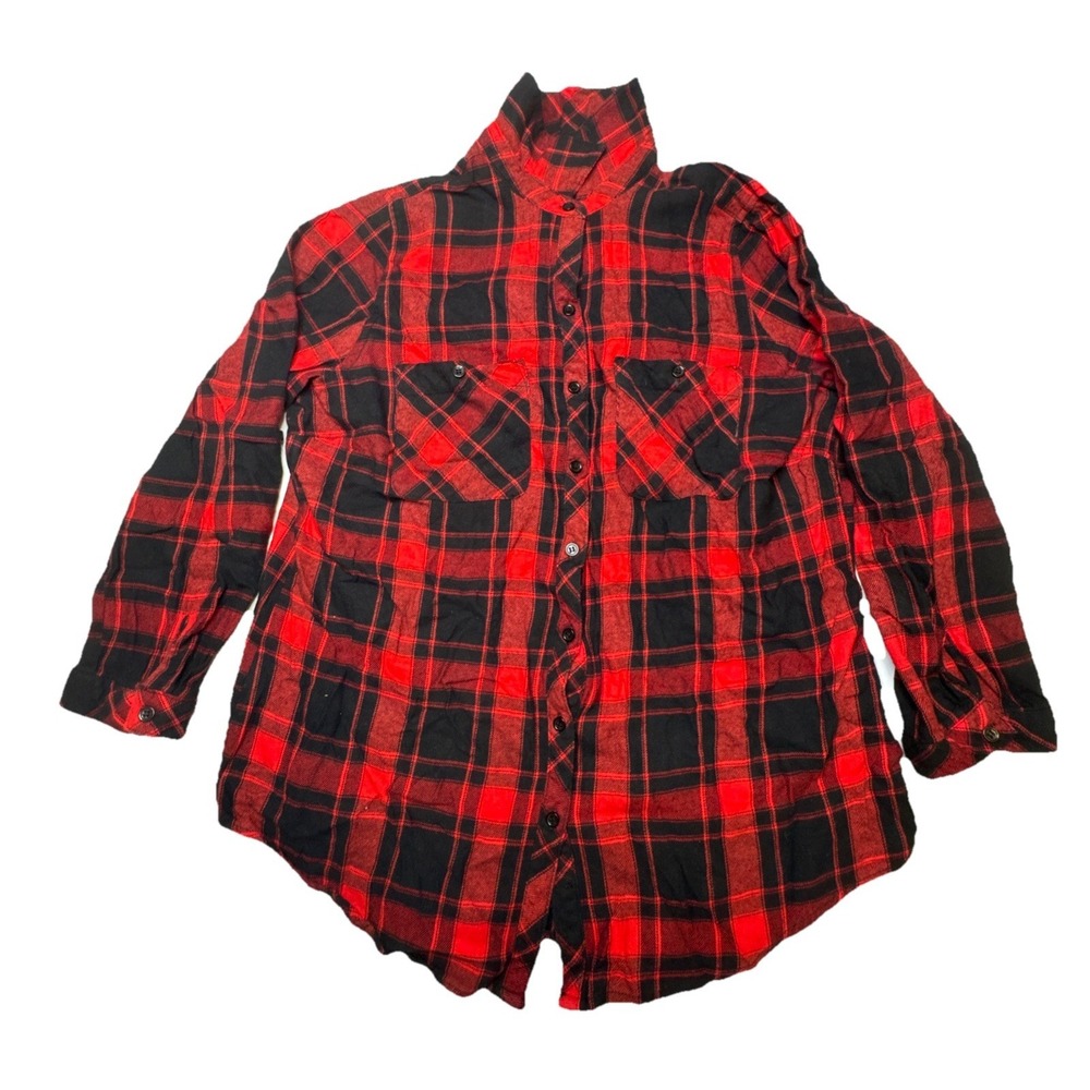 Hester & Orchard‎ Plaid Shirt Button Down Roll Tab Pockets S Red Black